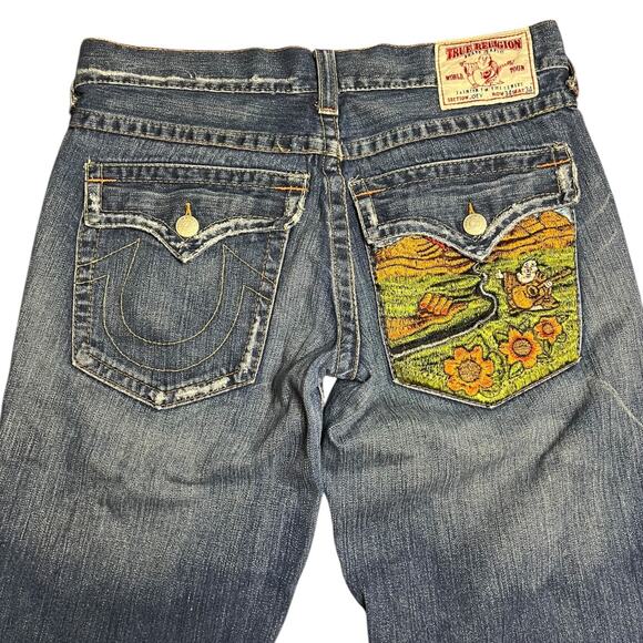 True Religion Buddah Nature Embroidered Y2K Joey Flare Jeans - Picture 5 of 7